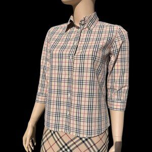 Burberry London Classic Nova Check Plaid 3/4 Sleeve Button-Up Shirt Size 40 S M
